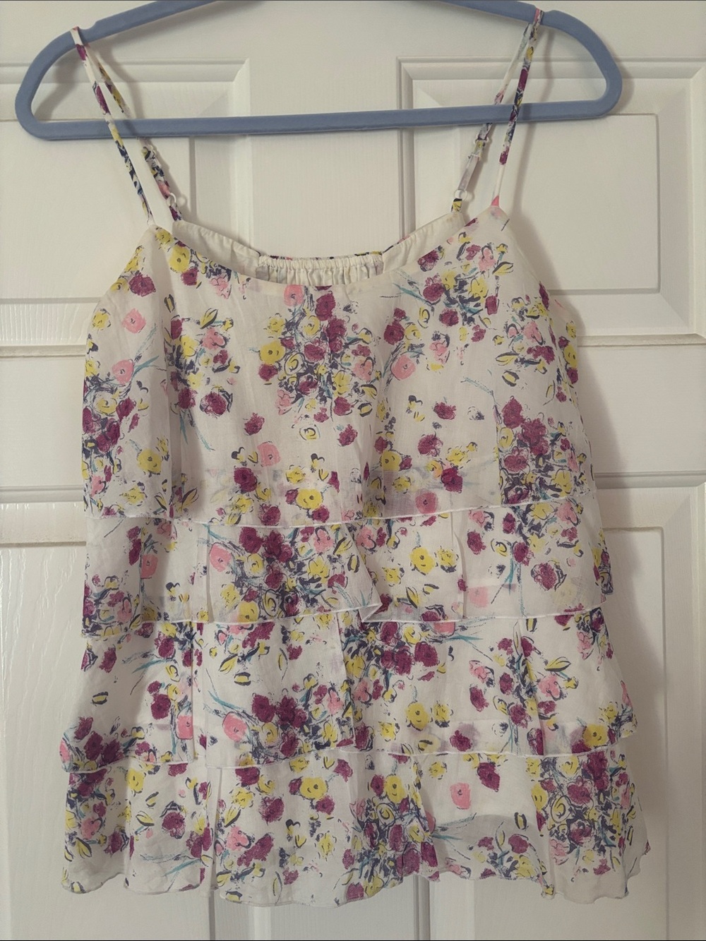 Weston Wear White Floral Ruffle Camisole with Pink & Yellow Flowers
